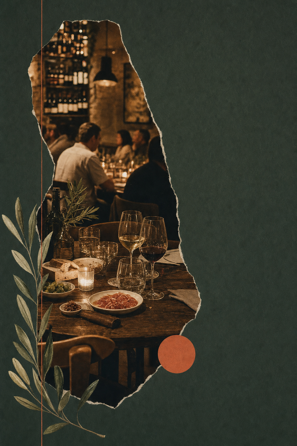 A warm candlelit restaurant, glasses of wine on the table
